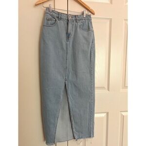 ASOS Denim Maxi Skirt Light Wash Blue Front Slit US 4